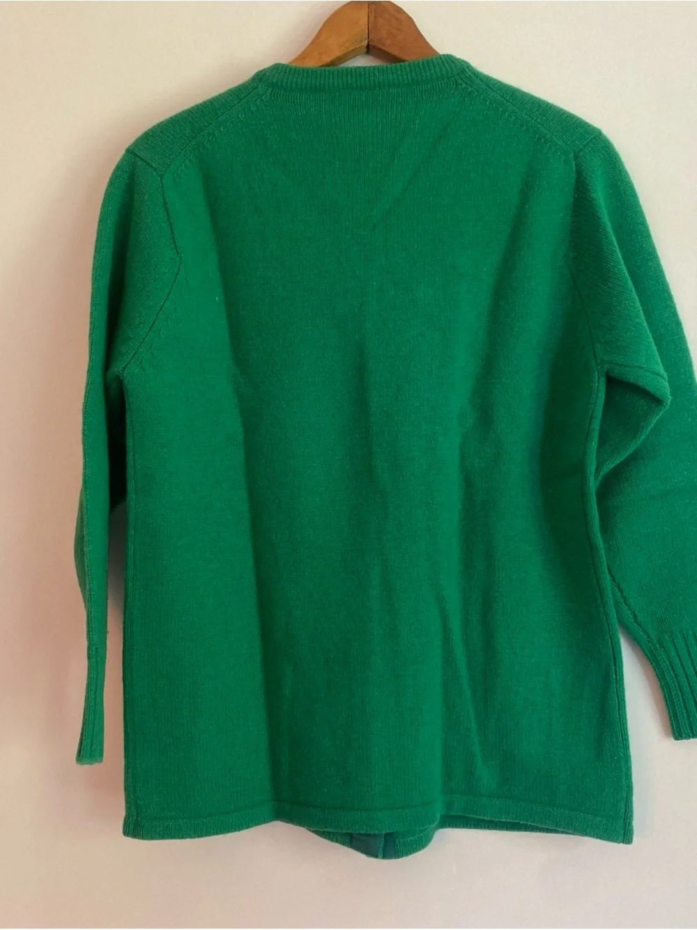 Emerald Green Gold Button-Front Cardigan with Patch Pockets Vintage Deans Wool - Picture 6 of 8